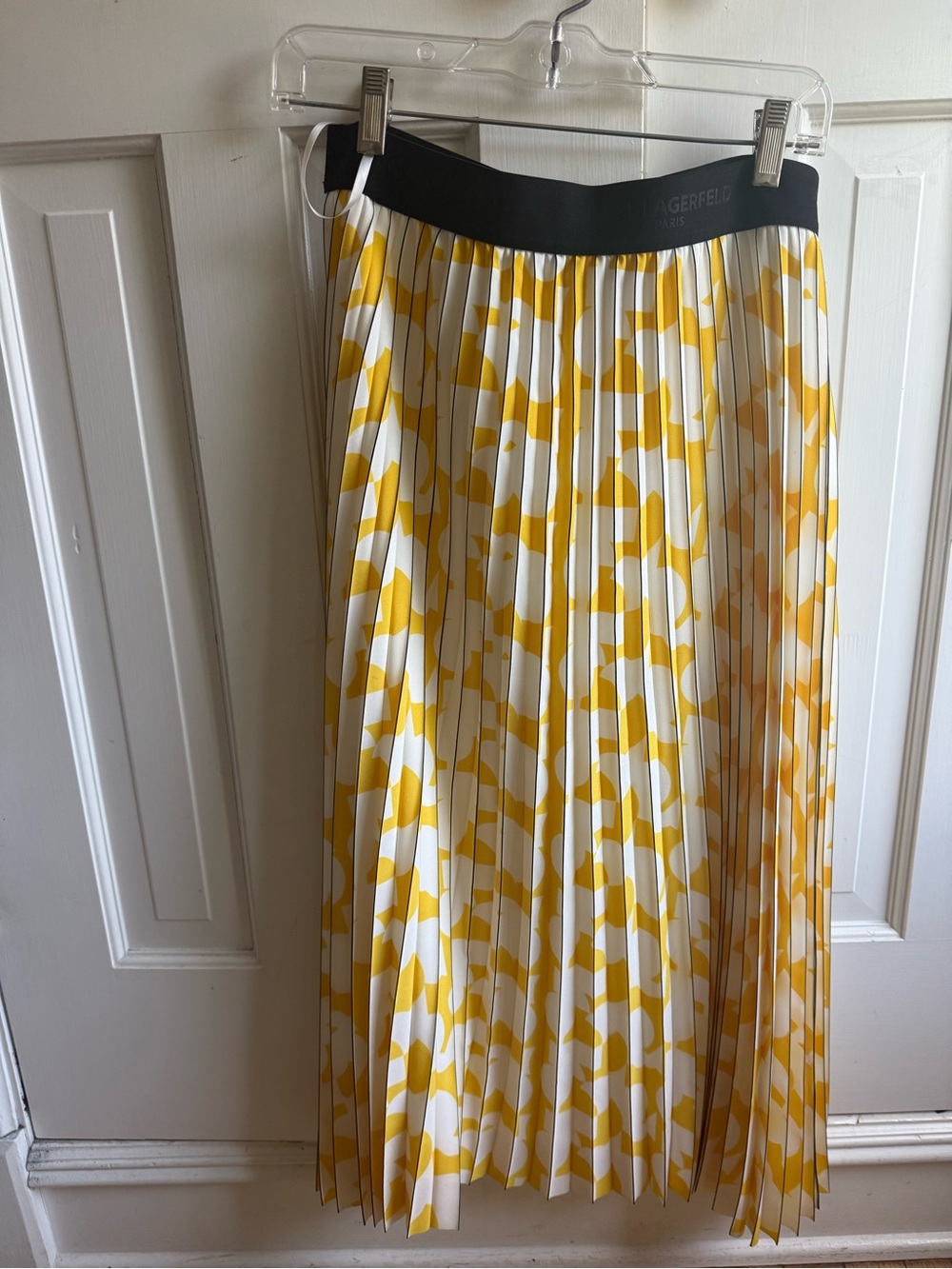 Karl Lagerfeld Yellow and White Pleated Midi Skirt